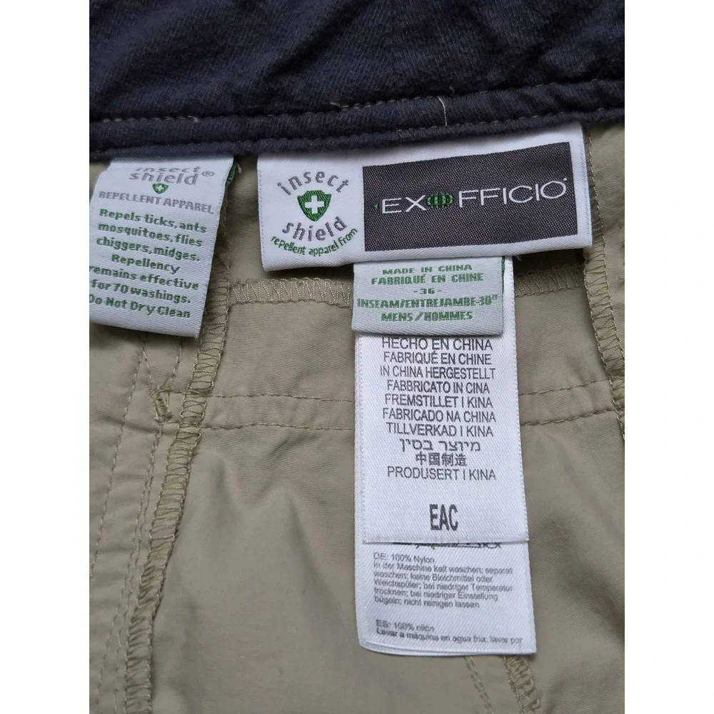ExOfficio Insect Shield Hiking Pants Mens 36x30 Convertible Khaki Tan Nylon